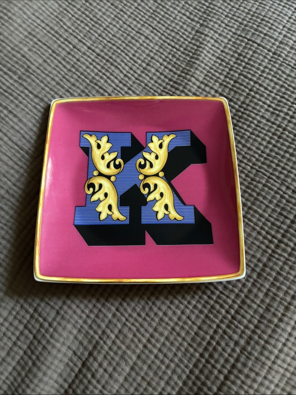 Versace Pink, Gold and Blue K Monogram Decorative Dish